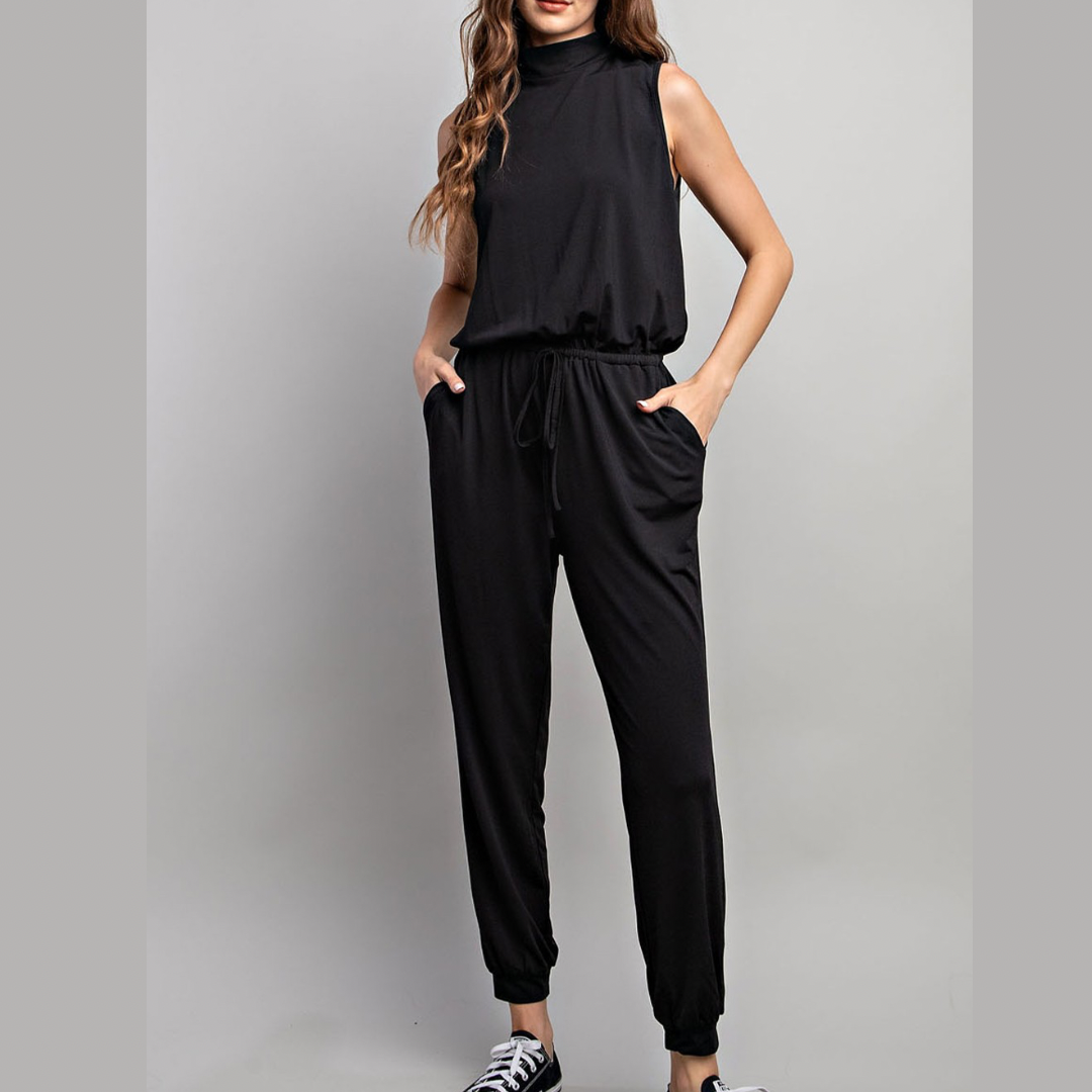 SLEEVELESS MOCK NECK JUMPSUIT