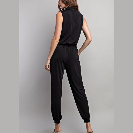 SLEEVELESS MOCK NECK JUMPSUIT