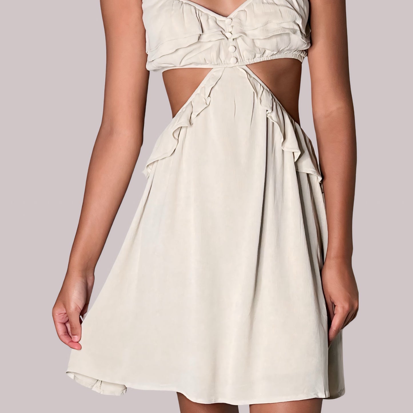 Abigail Waist Cutout Mini Ruffle Cami Dress