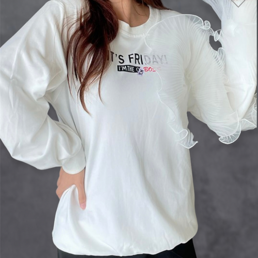 Lettering Print Ruffle Sweatshirt